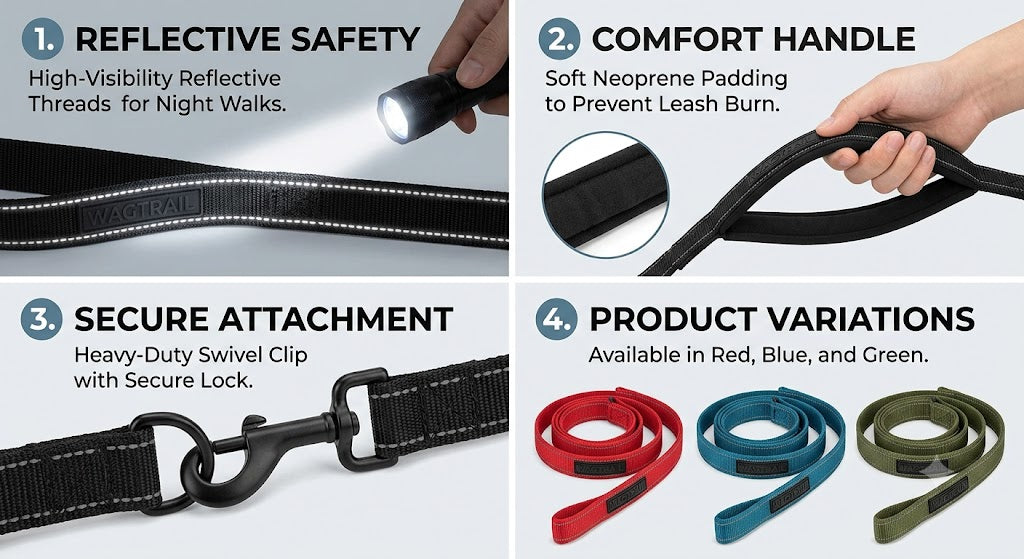 Heavy-Duty Nylon Dog Leash | Comfort-Grip Padded Handl